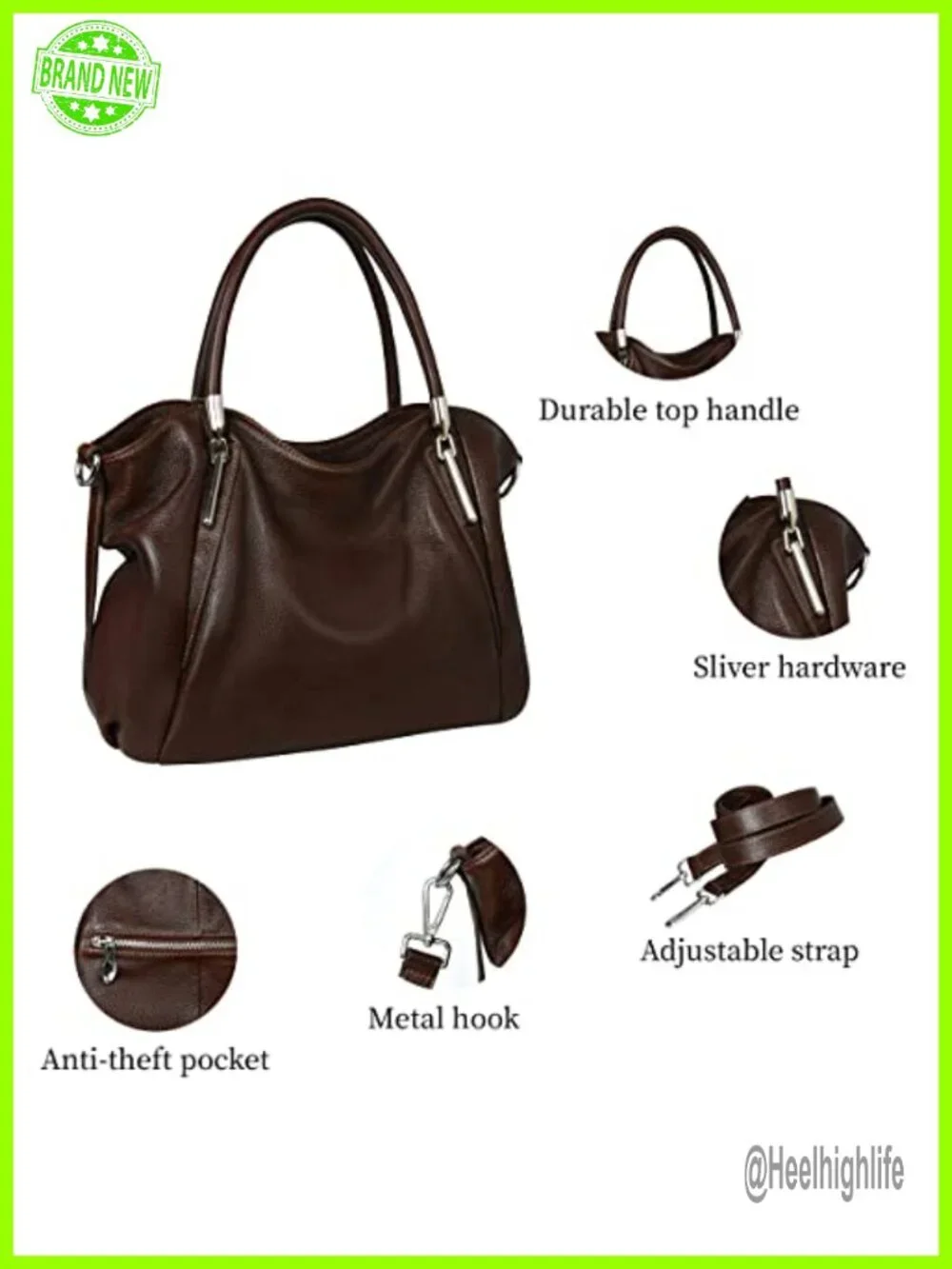 Genuine Leather Hobo Satchel Tote Crossbody Handbag Work Travel Top Handle